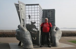 In front of the Coastal Path scuplture in Minehead