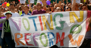 banner calling for voter reform